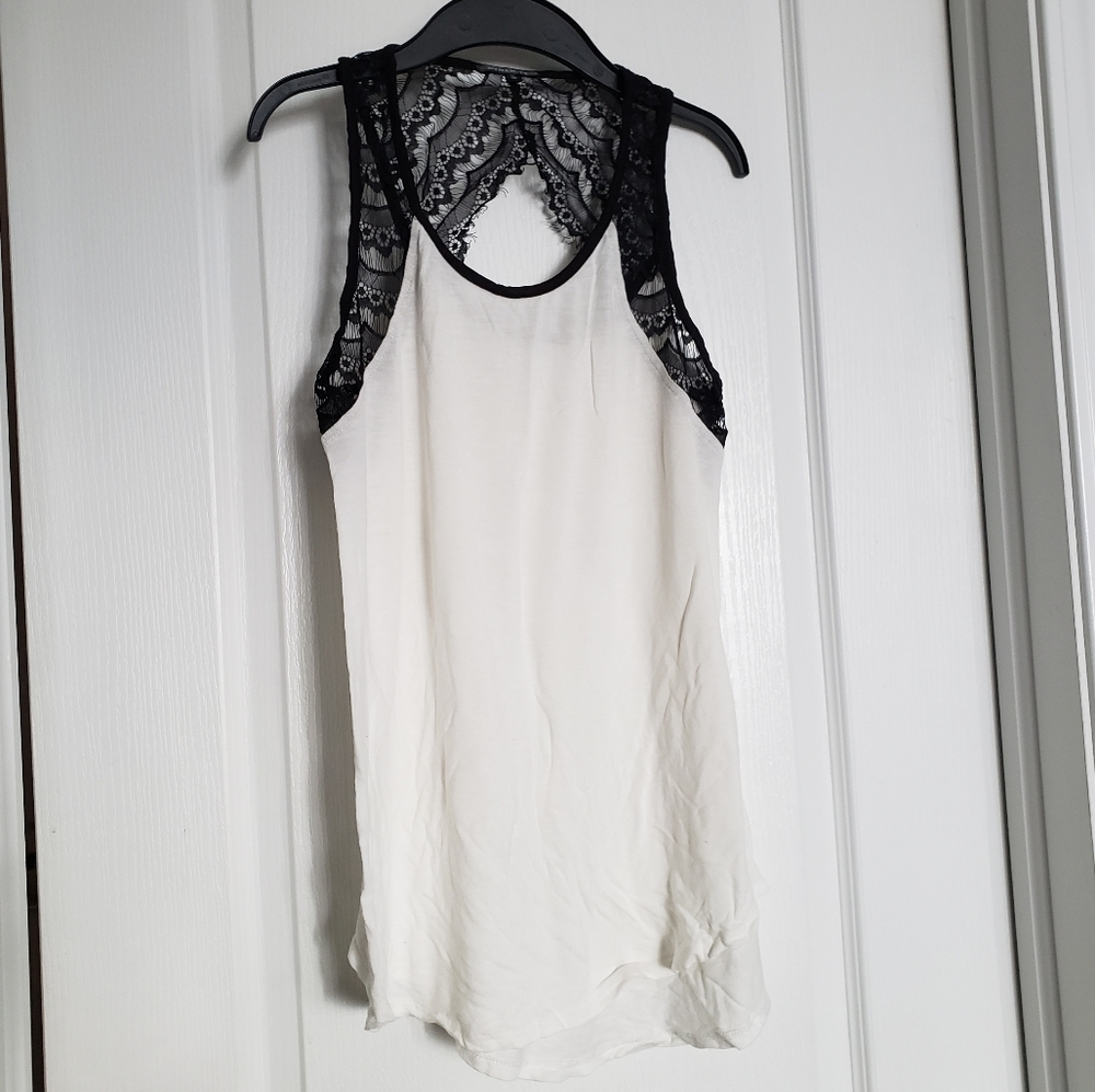 Cream and Black laced trimmed tank top, size Medium.